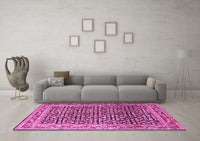 Machine Washable Persian Pink Traditional Rug, wshtr1286pnk