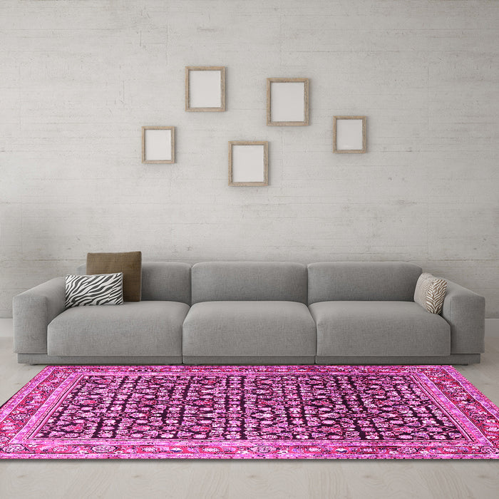 Machine Washable Persian Pink Traditional Rug in a Living Room, wshtr1286pnk