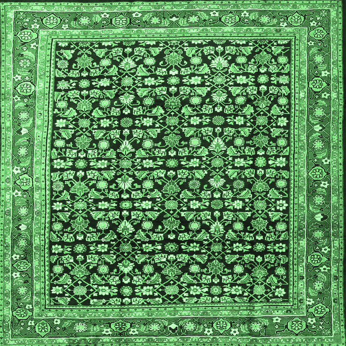 Square Machine Washable Persian Emerald Green Traditional Area Rugs, wshtr1286emgrn