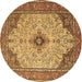 Round Persian Brown Traditional Rug, tr1287brn