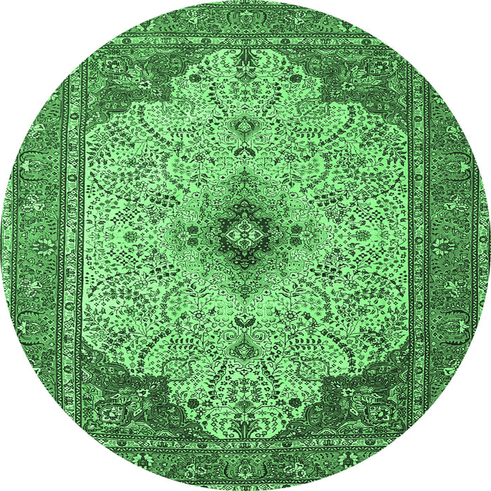 Round Machine Washable Persian Emerald Green Traditional Area Rugs, wshtr1287emgrn