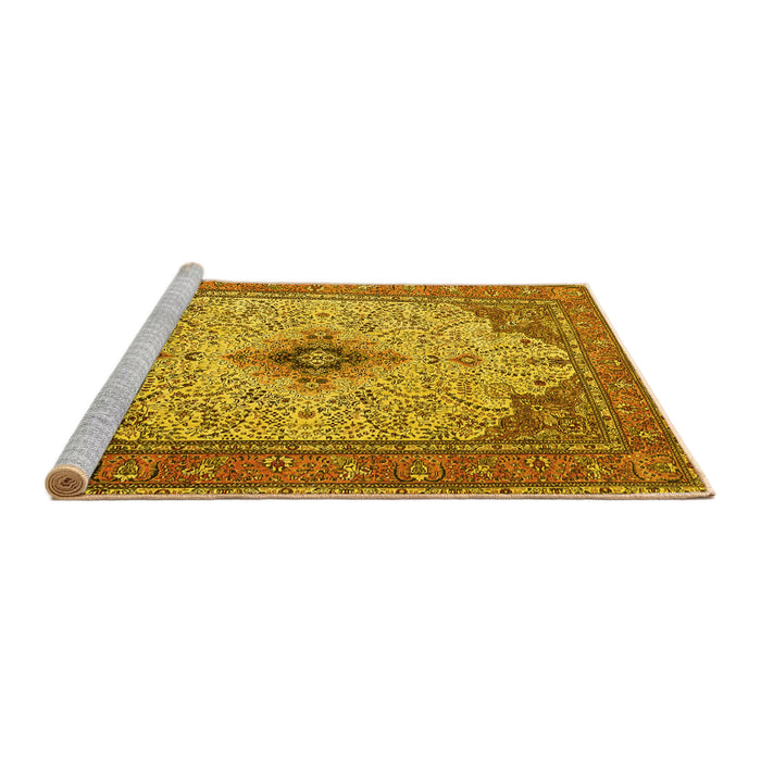 Sideview of Machine Washable Persian Yellow Traditional Rug, wshtr1287yw
