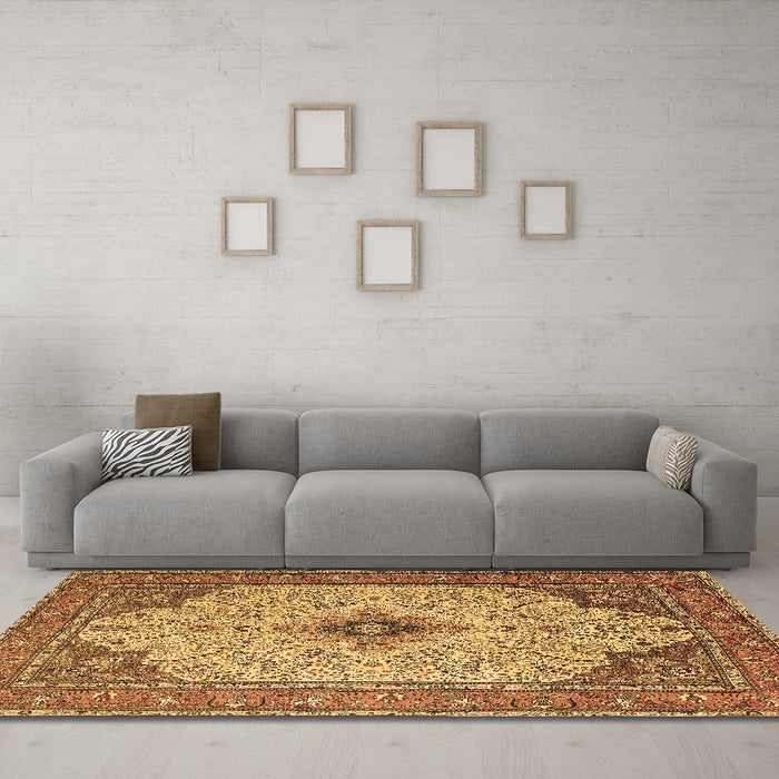 Machine Washable Persian Brown Traditional Rug in a Living Room,, wshtr1287brn