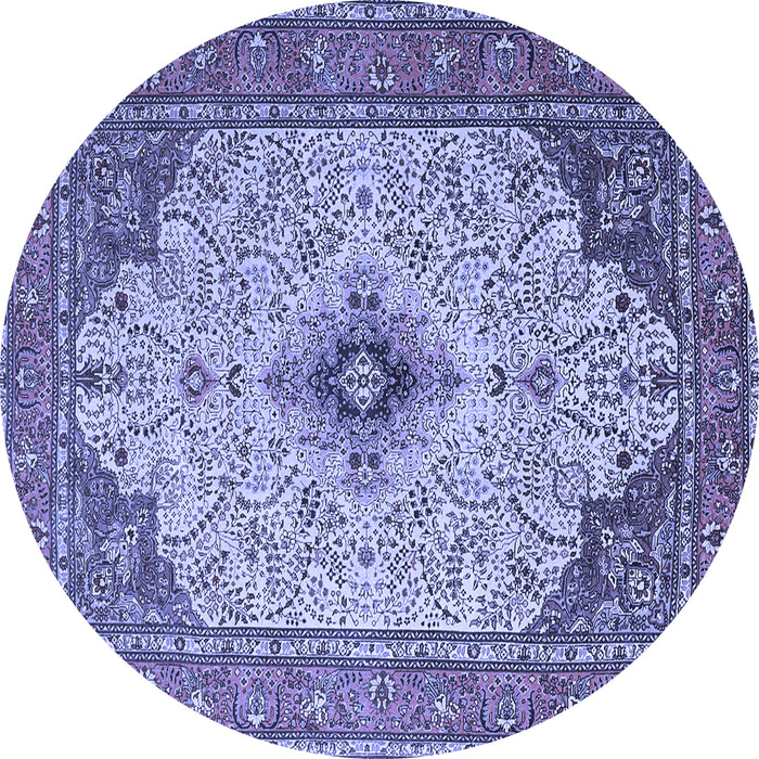Round Machine Washable Persian Blue Traditional Rug, wshtr1287blu