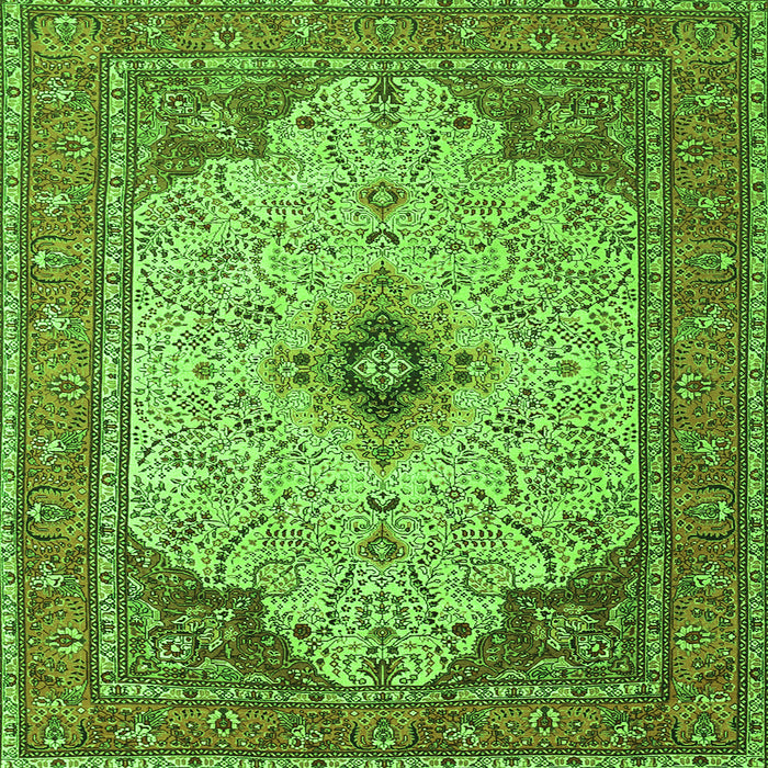 Round Machine Washable Persian Green Traditional Area Rugs, wshtr1287grn