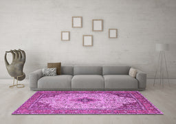 Machine Washable Persian Purple Traditional Area Rugs in a Living Room, wshtr1287pur