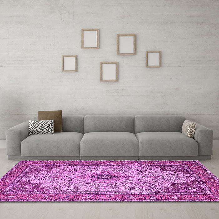 Machine Washable Persian Purple Traditional Area Rugs in a Living Room, wshtr1287pur