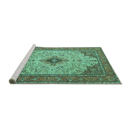 Sideview of Machine Washable Persian Turquoise Traditional Area Rugs, wshtr1287turq