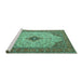 Sideview of Machine Washable Persian Turquoise Traditional Area Rugs, wshtr1287turq