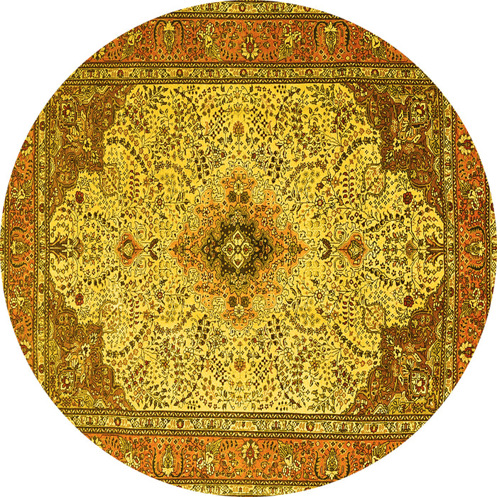 Round Machine Washable Persian Yellow Traditional Rug, wshtr1287yw