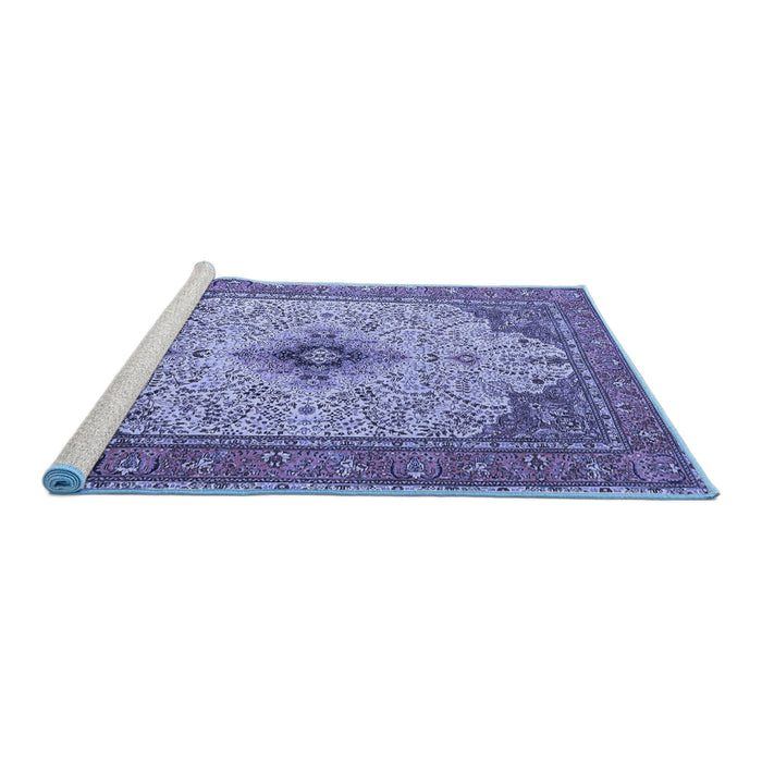 Sideview of Machine Washable Persian Blue Traditional Rug, wshtr1287blu