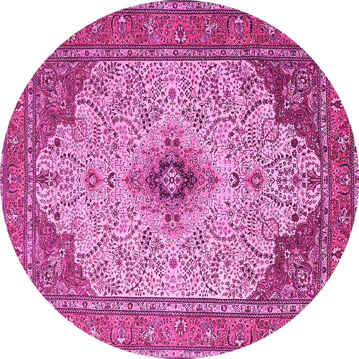 Round Machine Washable Persian Pink Traditional Rug, wshtr1287pnk