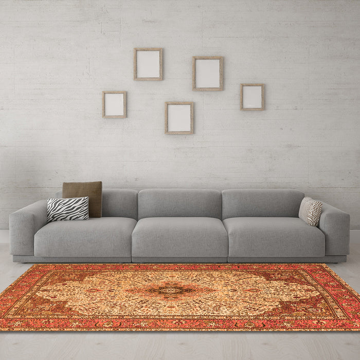 Machine Washable Persian Orange Traditional Area Rugs in a Living Room, wshtr1287org