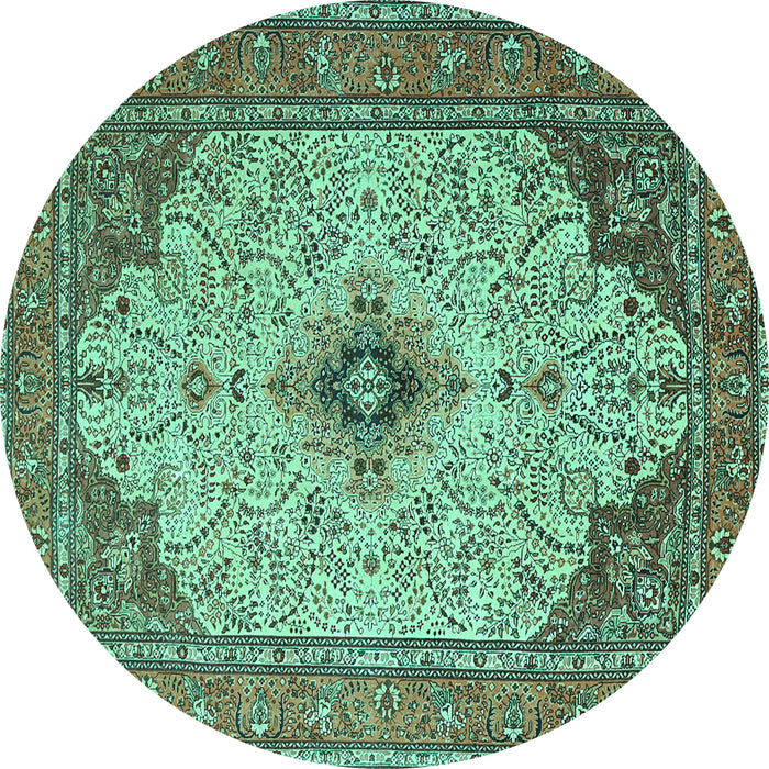 Round Machine Washable Persian Turquoise Traditional Area Rugs, wshtr1287turq