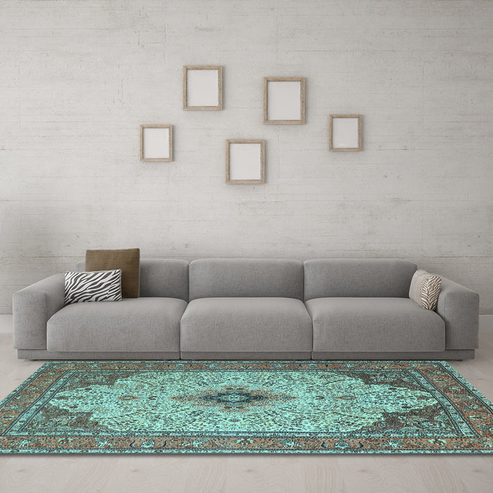 Machine Washable Persian Light Blue Traditional Rug in a Living Room, wshtr1287lblu
