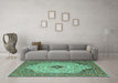 Machine Washable Persian Turquoise Traditional Area Rugs in a Living Room,, wshtr1287turq