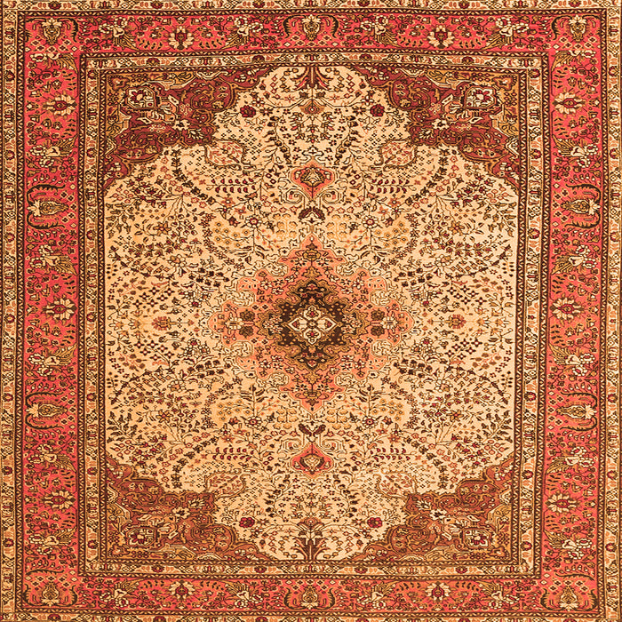Round Machine Washable Persian Orange Traditional Area Rugs, wshtr1287org
