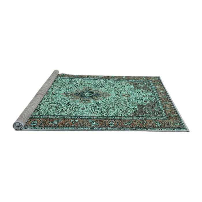Sideview of Machine Washable Persian Light Blue Traditional Rug, wshtr1287lblu