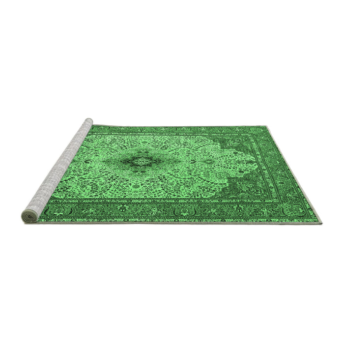 Sideview of Machine Washable Persian Emerald Green Traditional Area Rugs, wshtr1287emgrn
