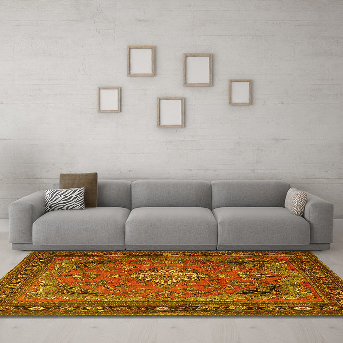 Machine Washable Persian Yellow Traditional Rug in a Living Room, wshtr1288yw