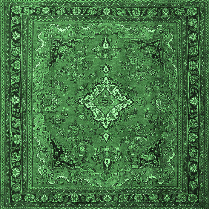 Square Machine Washable Persian Emerald Green Traditional Area Rugs, wshtr1288emgrn