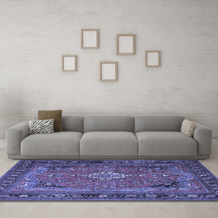 Machine Washable Persian Blue Traditional Rug in a Living Room, wshtr1288blu