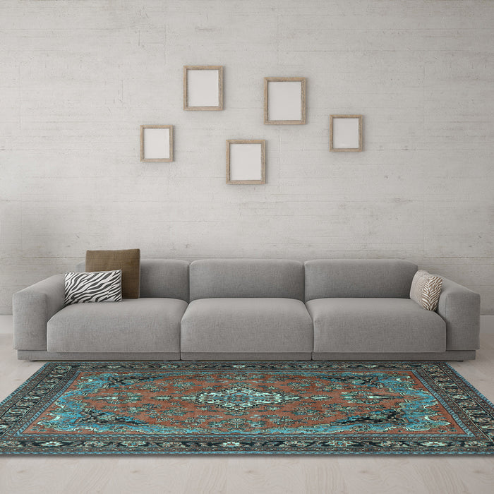 Machine Washable Persian Light Blue Traditional Rug in a Living Room, wshtr1288lblu