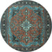 Round Persian Light Blue Traditional Rug, tr1288lblu