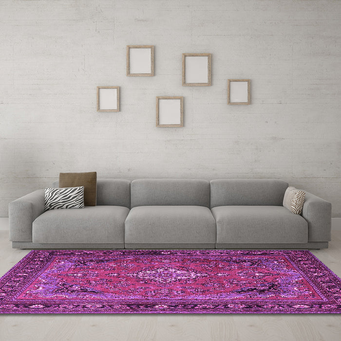 Machine Washable Persian Purple Traditional Area Rugs in a Living Room, wshtr1288pur