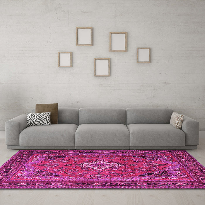 Machine Washable Persian Pink Traditional Rug in a Living Room, wshtr1288pnk