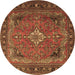 Round Persian Brown Traditional Rug, tr1288brn