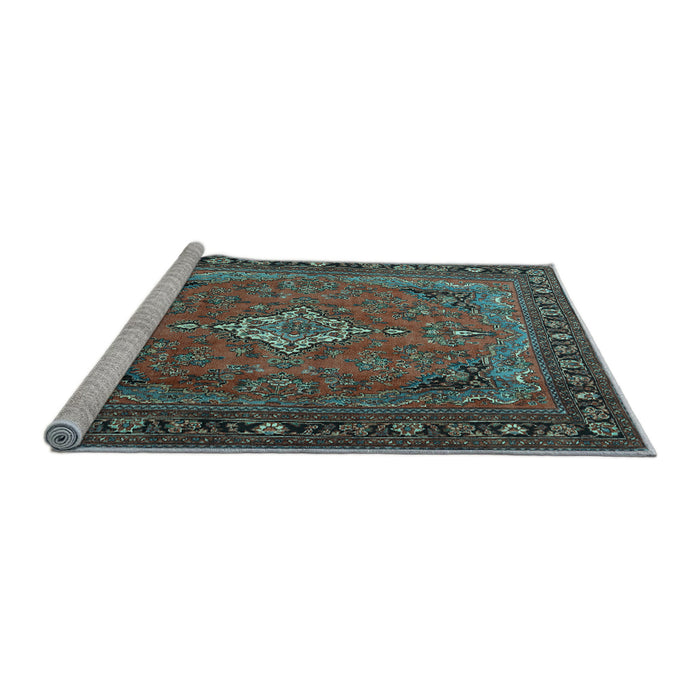 Sideview of Machine Washable Persian Light Blue Traditional Rug, wshtr1288lblu