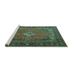 Sideview of Machine Washable Persian Turquoise Traditional Area Rugs, wshtr1288turq