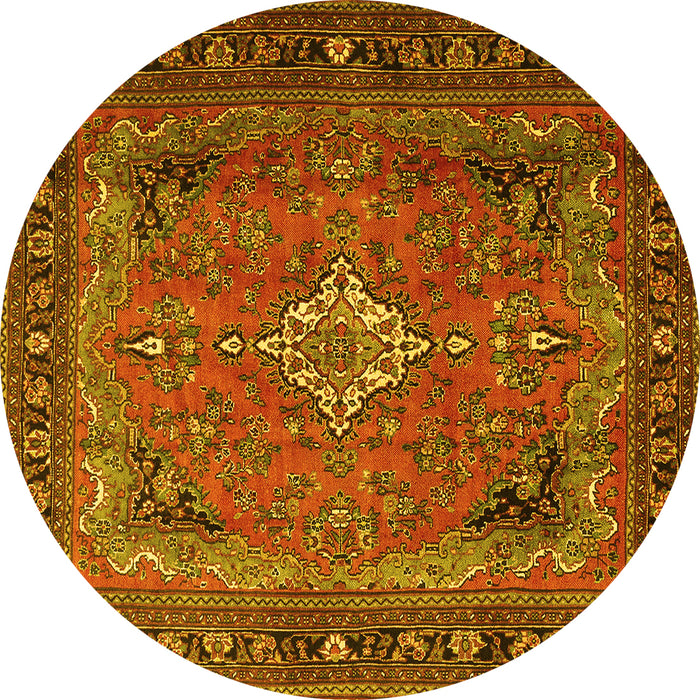 Round Machine Washable Persian Yellow Traditional Rug, wshtr1288yw