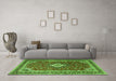 Machine Washable Medallion Green Traditional Area Rugs in a Living Room,, wshtr1289grn