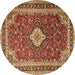 Round Medallion Brown Traditional Rug, tr1289brn