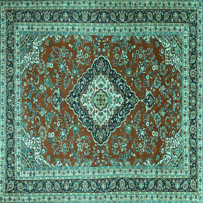 Square Medallion Turquoise Traditional Rug, tr1289turq