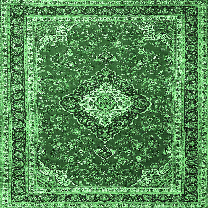 Square Machine Washable Medallion Emerald Green Traditional Area Rugs, wshtr1289emgrn