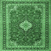 Square Machine Washable Medallion Emerald Green Traditional Area Rugs, wshtr1289emgrn