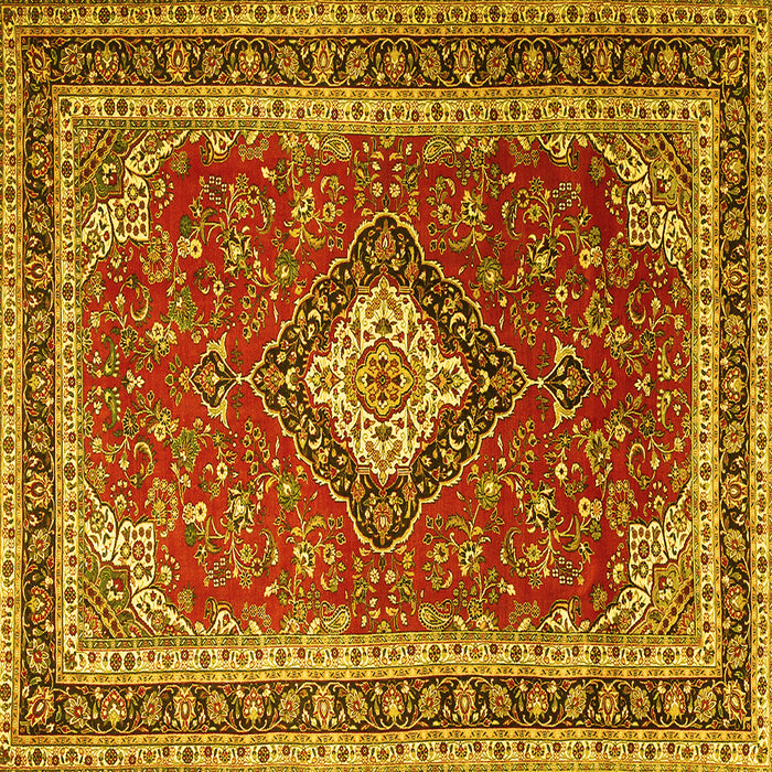 Square Machine Washable Medallion Yellow Traditional Rug, wshtr1289yw