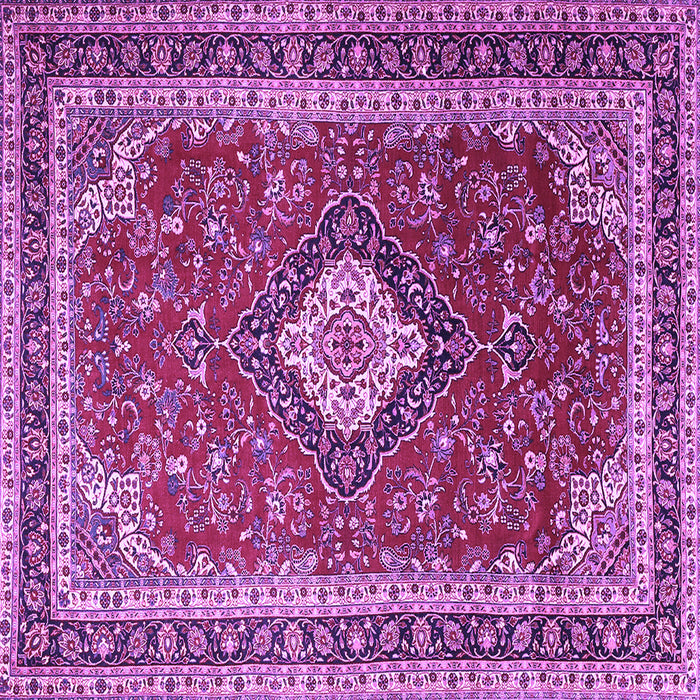 Square Machine Washable Medallion Purple Traditional Area Rugs, wshtr1289pur
