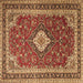 Square Machine Washable Medallion Brown Traditional Rug, wshtr1289brn