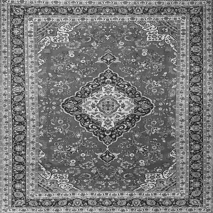 Round Machine Washable Medallion Gray Traditional Rug, wshtr1289gry