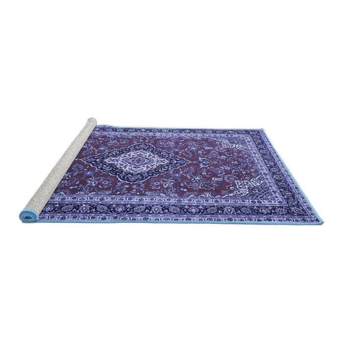 Sideview of Machine Washable Medallion Blue Traditional Rug, wshtr1289blu