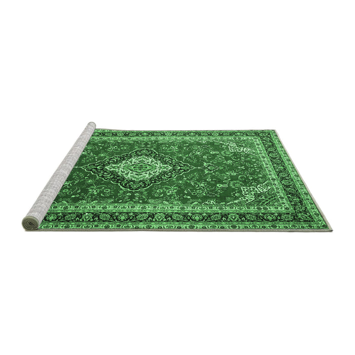 Sideview of Machine Washable Medallion Emerald Green Traditional Area Rugs, wshtr1289emgrn