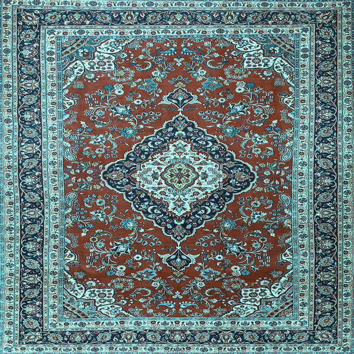 Square Machine Washable Medallion Light Blue Traditional Rug, wshtr1289lblu