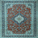 Square Machine Washable Medallion Light Blue Traditional Rug, wshtr1289lblu