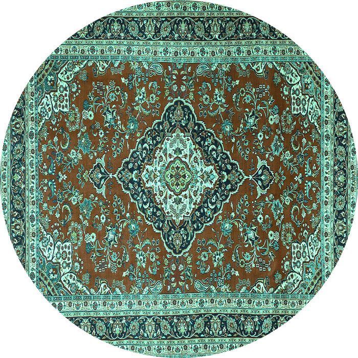 Round Medallion Turquoise Traditional Rug, tr1289turq
