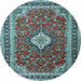 Round Medallion Light Blue Traditional Rug, tr1289lblu