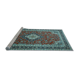 Sideview of Machine Washable Medallion Light Blue Traditional Rug, wshtr1289lblu